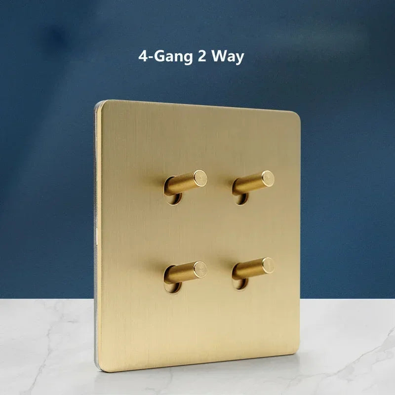 Wall Light Toggle Switch Gold Stainless Steel Panel 1-4 Gang 2 Way Switch EU Socket For Home