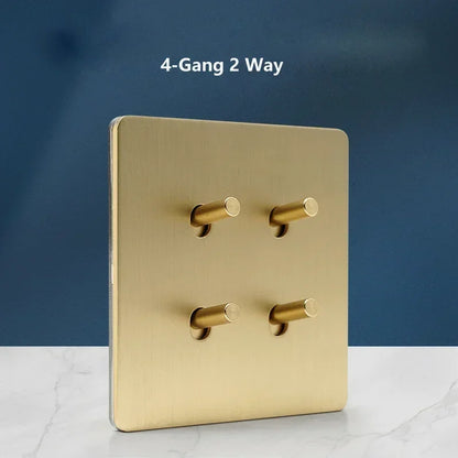 Wall Light Toggle Switch Gold Stainless Steel Panel 1-4 Gang 2 Way Switch EU Socket For Home