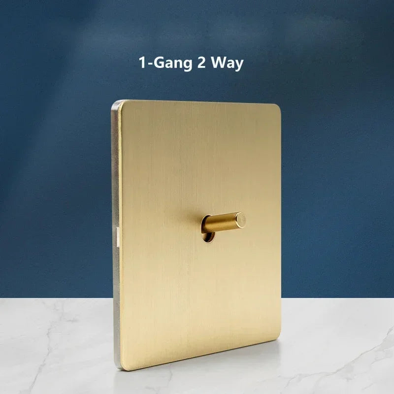 Wall Light Toggle Switch Gold Stainless Steel Panel 1-4 Gang 2 Way Switch EU Socket For Home
