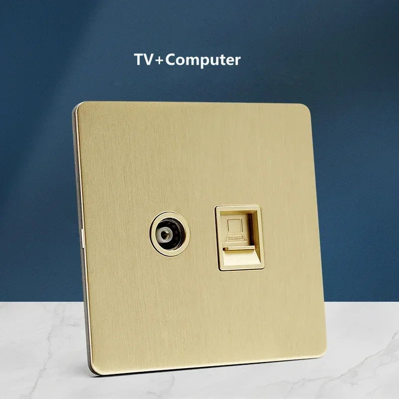 Wall Light Toggle Switch Gold Stainless Steel Panel 1-4 Gang 2 Way Switch EU Socket For Home