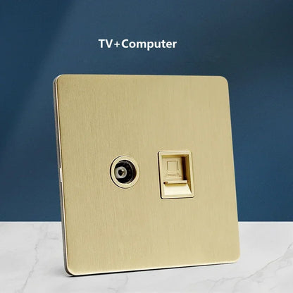 Wall Light Toggle Switch Gold Stainless Steel Panel 1-4 Gang 2 Way Switch EU Socket For Home