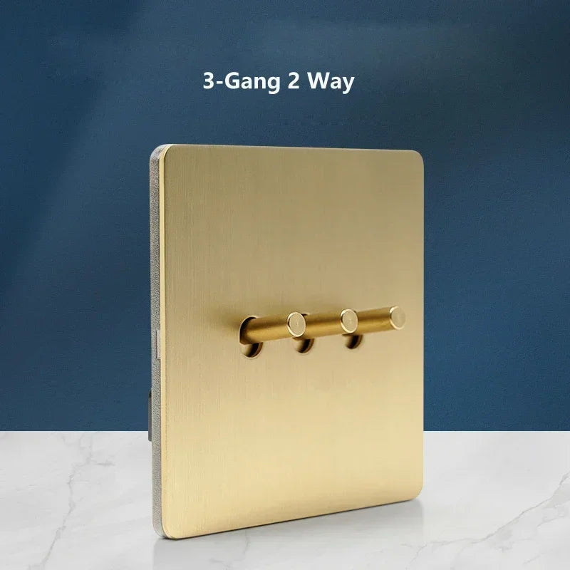 Wall Light Toggle Switch Gold Stainless Steel Panel 1-4 Gang 2 Way Switch EU Socket For Home