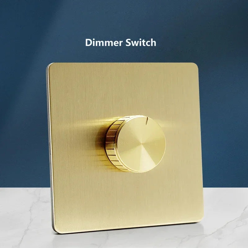 Wall Light Toggle Switch Gold Stainless Steel Panel 1-4 Gang 2 Way Switch EU Socket For Home