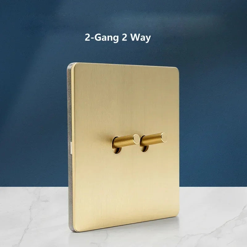 Wall Light Toggle Switch Gold Stainless Steel Panel 1-4 Gang 2 Way Switch EU Socket For Home