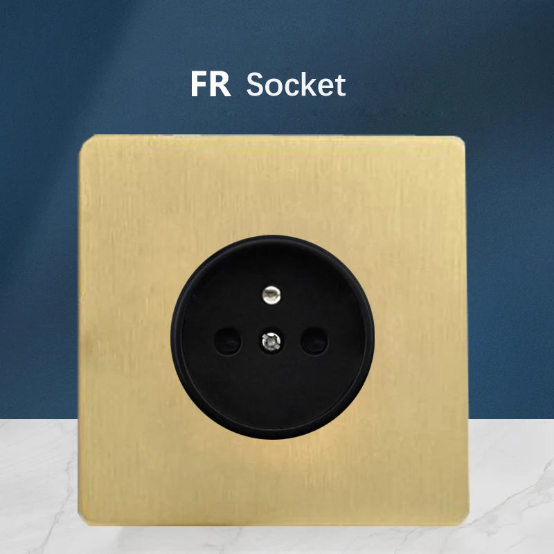 Wall Light Toggle Switch Gold Stainless Steel Panel 1-4 Gang 2 Way Switch EU Socket For Home