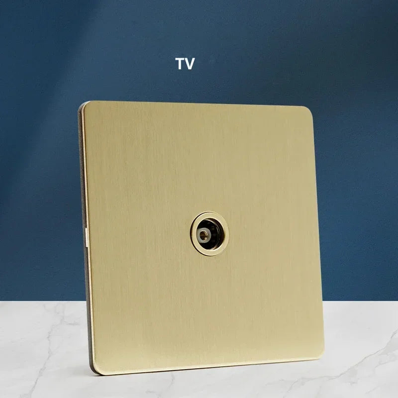 Wall Light Toggle Switch Gold Stainless Steel Panel 1-4 Gang 2 Way Switch EU Socket For Home