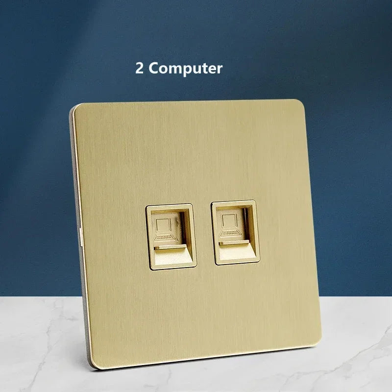 Wall Light Toggle Switch Gold Stainless Steel Panel 1-4 Gang 2 Way Switch EU Socket For Home