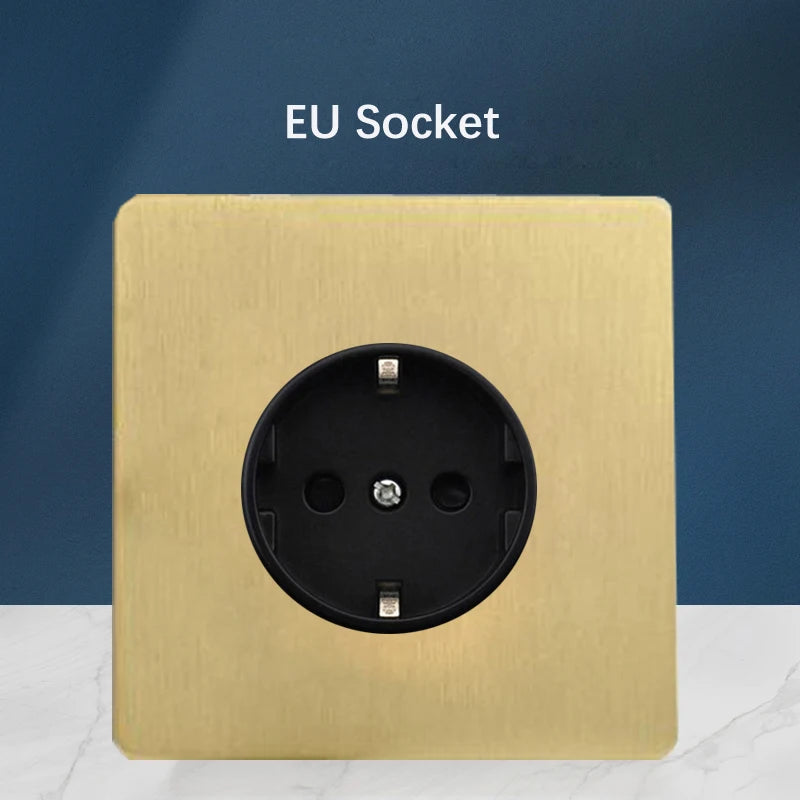 Wall Light Toggle Switch Gold Stainless Steel Panel 1-4 Gang 2 Way Switch EU Socket For Home