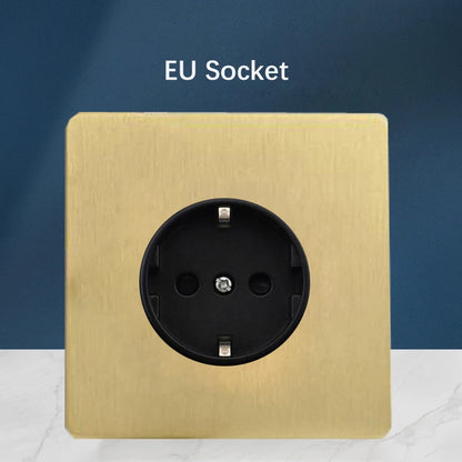 Wall Light Toggle Switch Gold Stainless Steel Panel 1-4 Gang 2 Way Switch EU Socket For Home