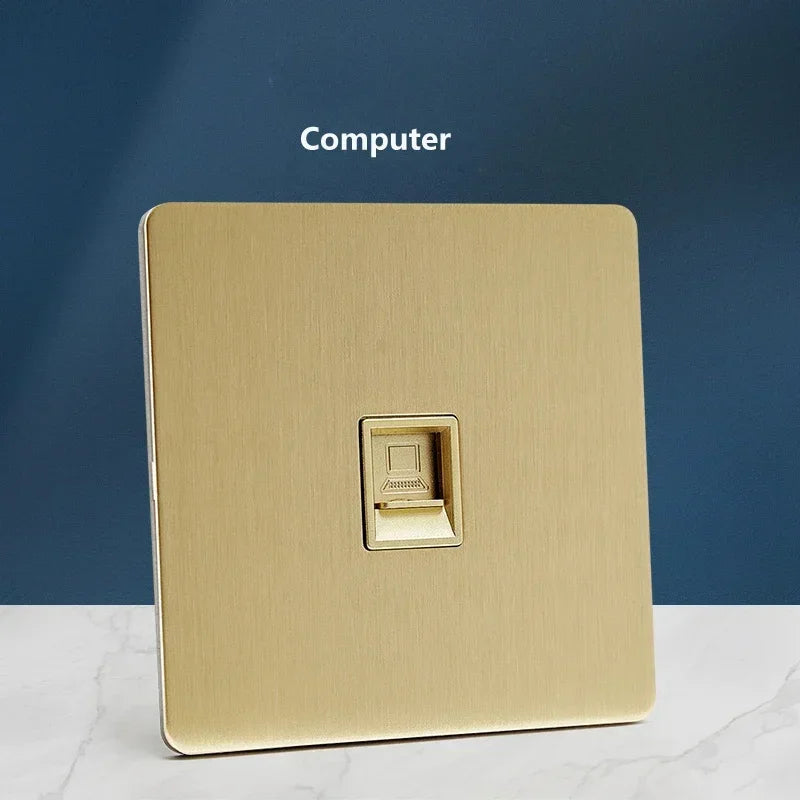 Wall Light Toggle Switch Gold Stainless Steel Panel 1-4 Gang 2 Way Switch EU Socket For Home