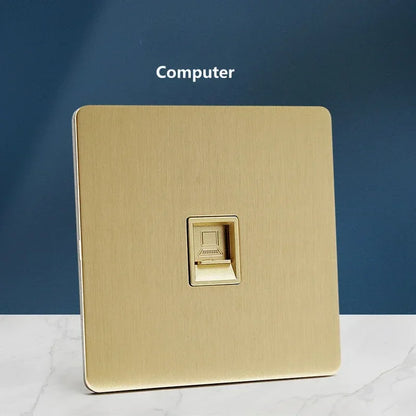 Wall Light Toggle Switch Gold Stainless Steel Panel 1-4 Gang 2 Way Switch EU Socket For Home