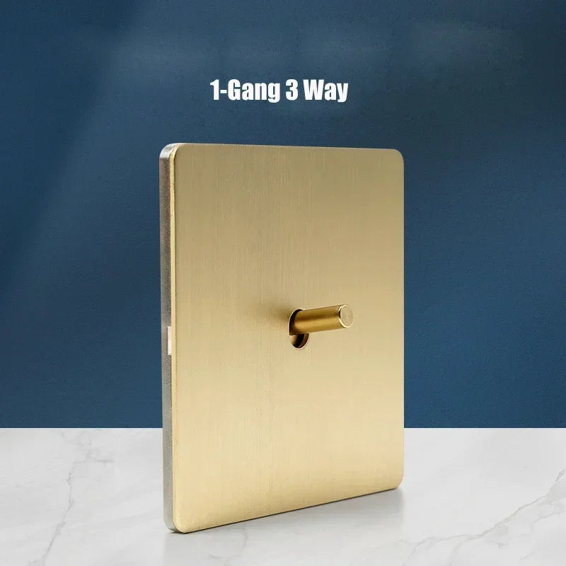 Wall Light Toggle Switch Gold Stainless Steel Panel 1-4 Gang 2 Way Switch EU Socket For Home